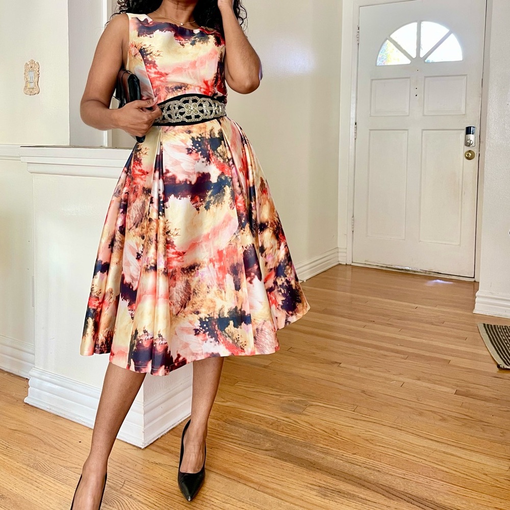 Romeo And Juliet Water Color Fit And Flare Formal Midi Dress Sz XS
